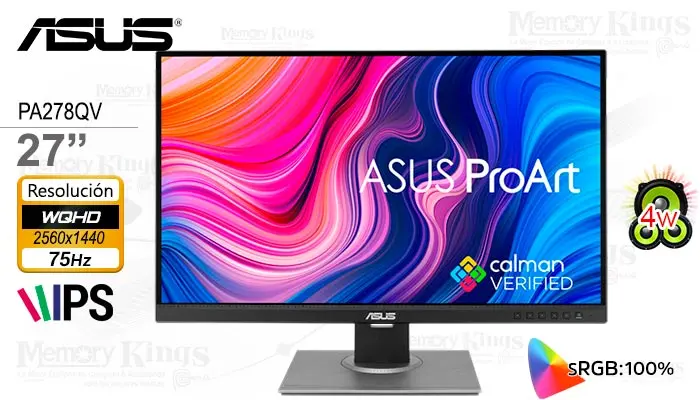 ASUS 27 ProArt PA278QV iPS 2K WQHD Pivote con Parlante Integrado