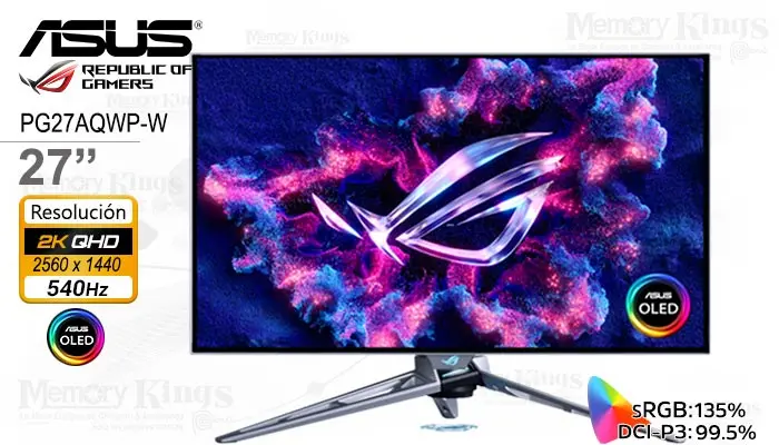 ASUS 27 ROG Swift OLED PG27AQWP-W 2K QHD 540Hz 0.02MS Pivote, White