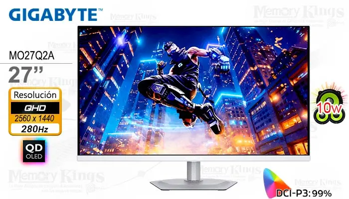 Gigabyte 27 MO27Q2A Ice QD-OLED 2K QHD 280Hz 0.03ms White Pivote con Parlante Integrado
