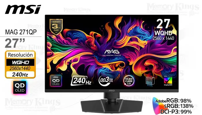 MSI 27 MAG 271QP QD-OLED X24 2K Uwqh 240HZ 0.03MS Pivote