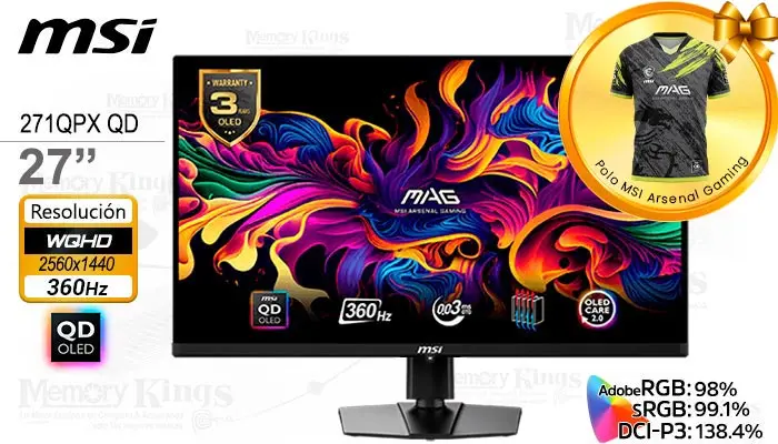MSI 27 MAG 271QPX QD-OLED Uwqhd 360HZ 0.03MS, Pivote