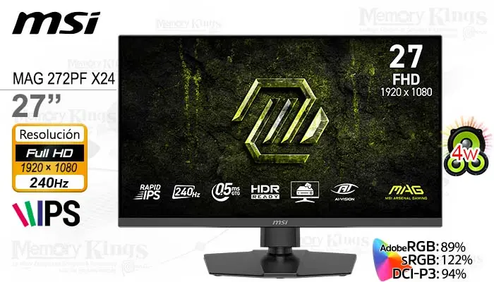 MSI 27 MAG 272PF X24 iPS FHD 240HZ 0.5MS Pivote con Parlante Integrado