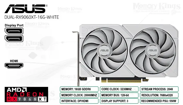 ASUS Radeon RX 9060 XT 16GB 128 Bits Dual OC White Edition