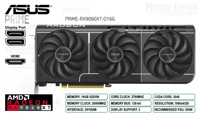 ASUS Radeon RX 9060 XT 16GB 128 Bits Prime OC