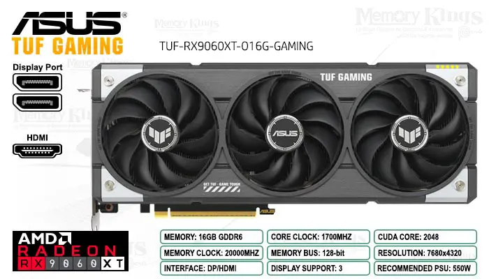 ASUS Radeon RX 9060 XT 16GB 128 Bits TUF Gaming OC Edition