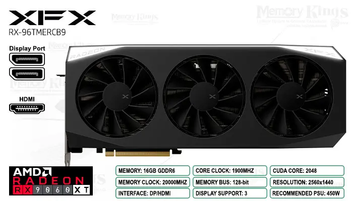 XFX Radeon RX 9060 XT 16GB 128 Bits Mercure OC
