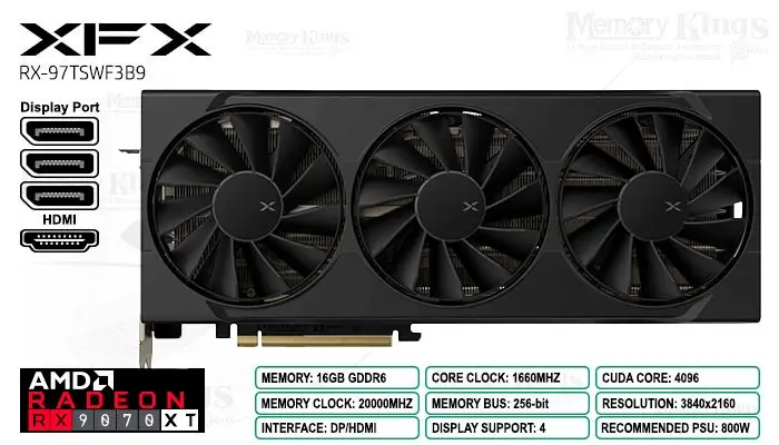 XFX Radeon RX 9070 XT 16GB 256 Bits Swift OC