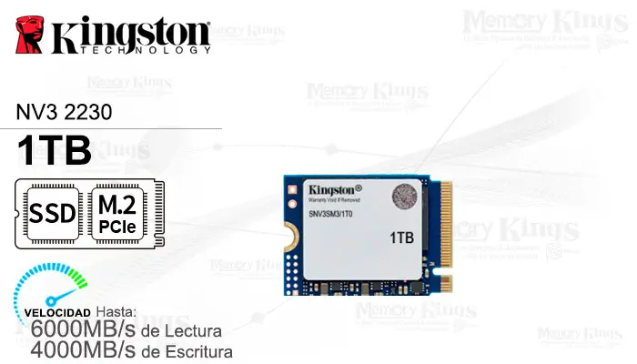Kingston Unidad SSD M.2 PCIe 1TB NV3 2230 G4