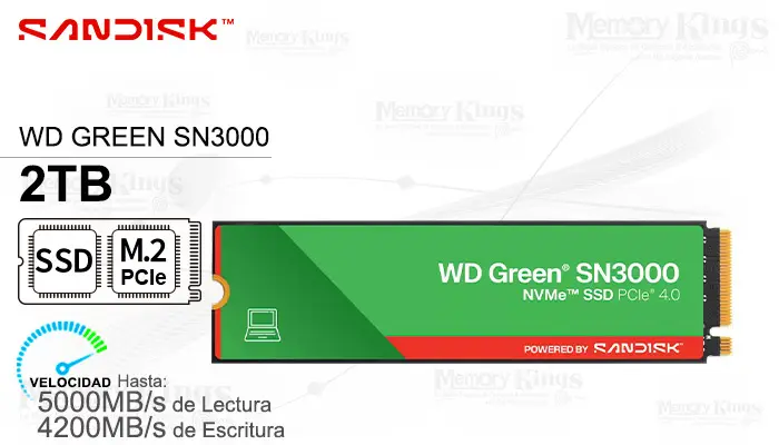 Unidad SSD M.2 PCIe 2TB WD Green SN3000 G4
