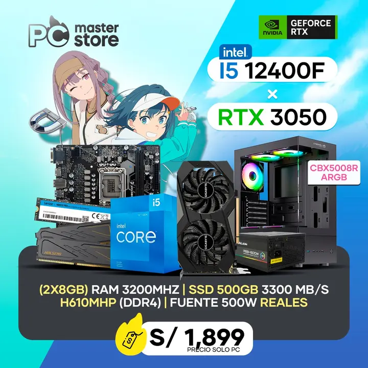 Intel PC I5 12400F + H610M + 16GB DDR4 + 500GB M.2 + RTX 3050 + Epico + 500W