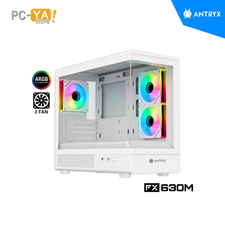 Antryx FX630M Blanco Infinity ARGB Fan X3 Vidrio Templado S/FUENTE ATX