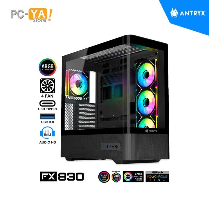 Antryx Fx 830 Infinity V/TEMPLADO Fan x4 ARGB USB TIPO-C Black