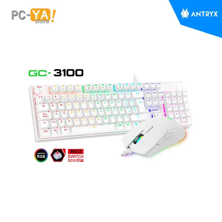 Antryx Kit Gaming Teclado Mecanico + Mouse GC-3100 White Red Switch