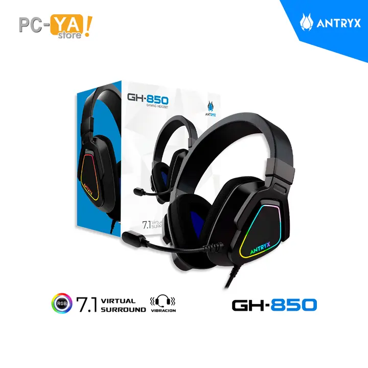 Antryx AUDIFONOC/MICROFONO GH-850 7.1 Virtual Vibrador RGB USB Negro
