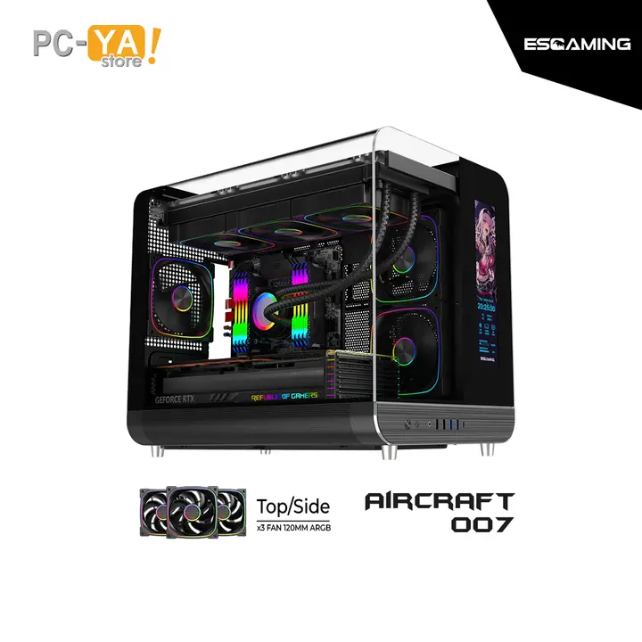 Gamer Esgaming Aircraft 007 LCD Display S/FUENTE 3xARGB 2 Panel Vidrio Micro ATX