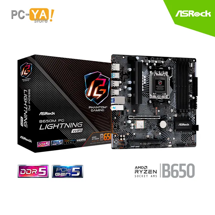 ASRock B650M Pg Lightning Wiffi Socket Am5 4DDR5 Buss 7200oc Mhz HDMI DP Micro ATX