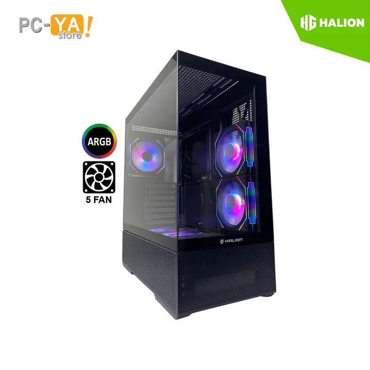 Halion Gamer Crystal 706B S/FUENTE Panel Vidrio Templado 5 Cooler Fan ARGB Negro