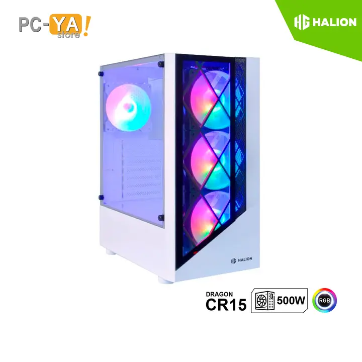 Halion Gamer Dragon CR15 500W Blanco 4x12LED Vidrio Templado USB 3.0