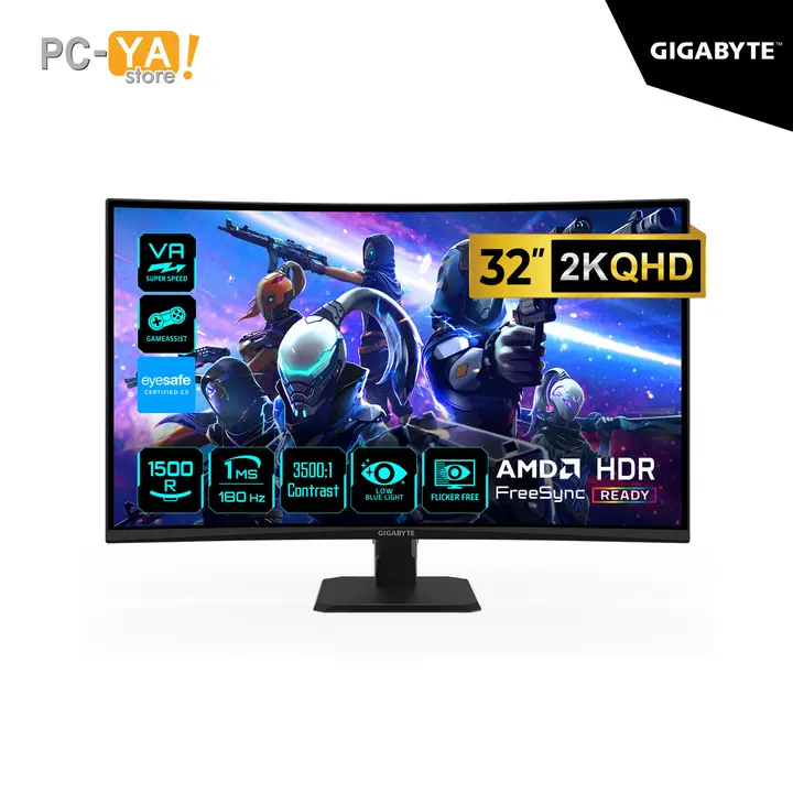 Gigabyte 32 Gb GS32QCA VA Curvo 1500R 2K (QHD) 2560 X 1440 180Hz, 1Ms HDMI DP FreeSync Negro