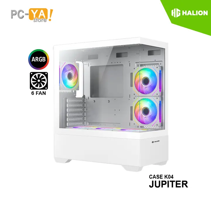 Halion Gamer Jupiter K04 Full Vidrio 6xARGB S/FUENTE Blanco ATX
