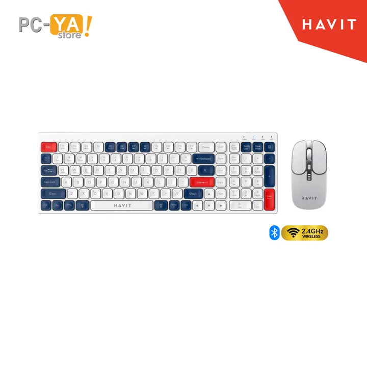 Kit Teclado y Mouse Havit KB830W-SP INALAMBRICO/BT BLANCO-ROJO-AZUL