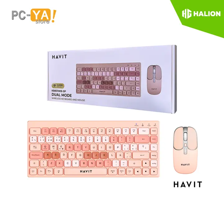 Kit Office Teclado y Mouse INALAMBRICO/BLUETOOTH Havit KB831WB-SP Rosa (Windows, Android, Apple Mac)