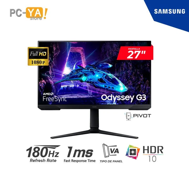 Samsung 27" S27DG300EL Odyssey G3 180HZ 1MS VA FHD (1)Hdmi (1)Displayport Freesync Pivote