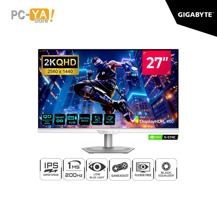 Gigabyte M27Q2 Ice White 27" Panel IPS QHD 2K 2560 X 1440 200Hz 1Ms Pivot DP | HDMI.