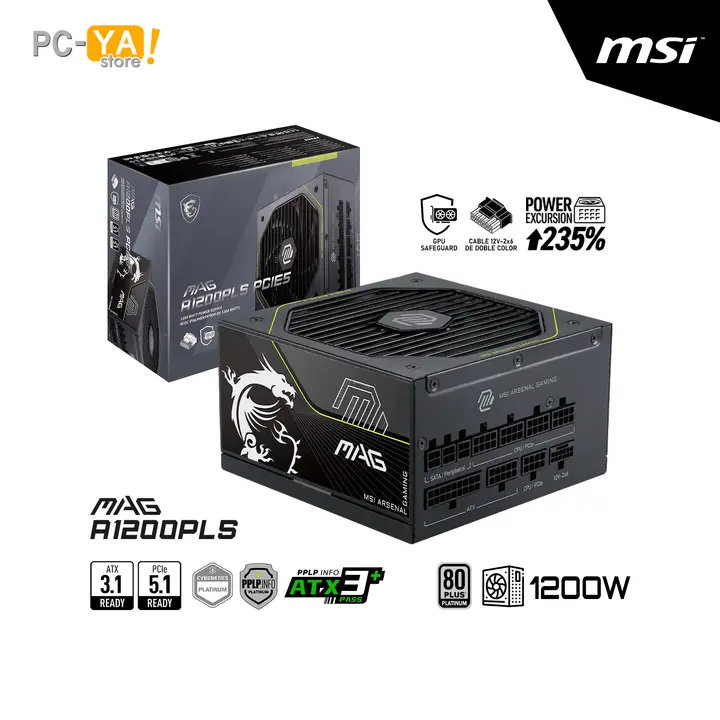 MSI MAG A1200PLS PCIE5 1200W 80 Plus Platinum Modular Formato ATX.3.1