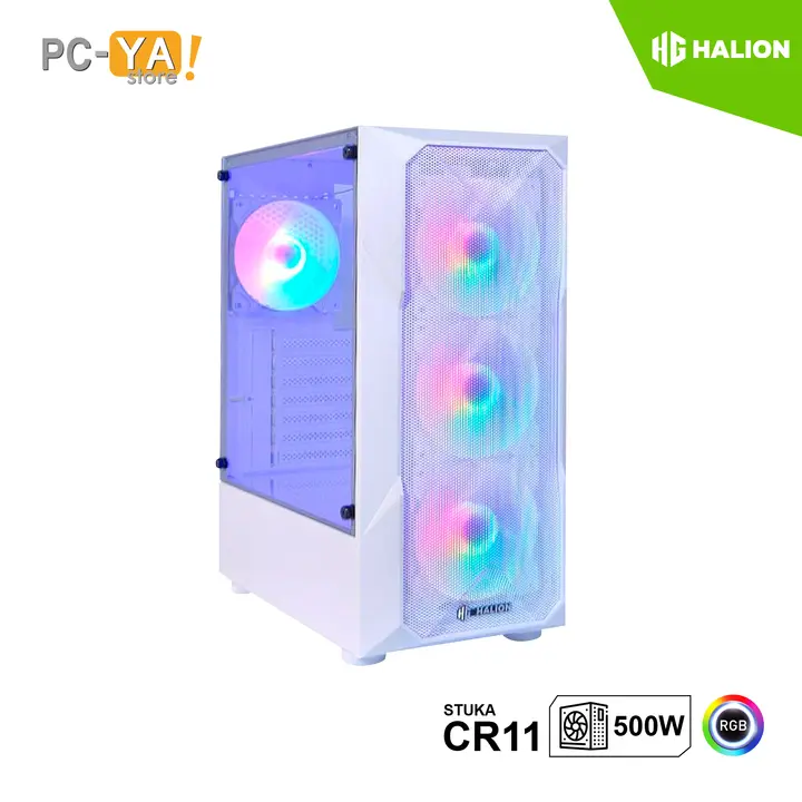 Halion Gamer Stuka CR11 500W LED Vidrio Templado Malla Blanco