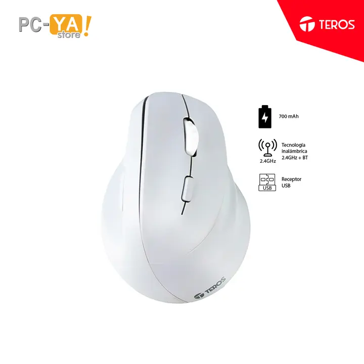 Teros Vertical Inalambrico + Bluetooth TE-1236S RGB Blanco 6 Botones con Rueda Recargable