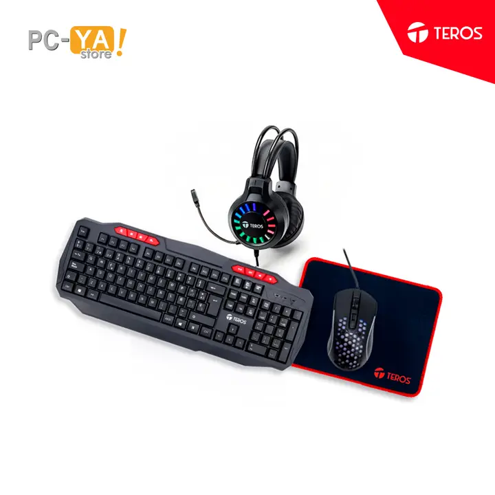 Teros Kit 4 en 1 Teclado + Mouse + Auriculares + Mousepad TE-5014S Negro