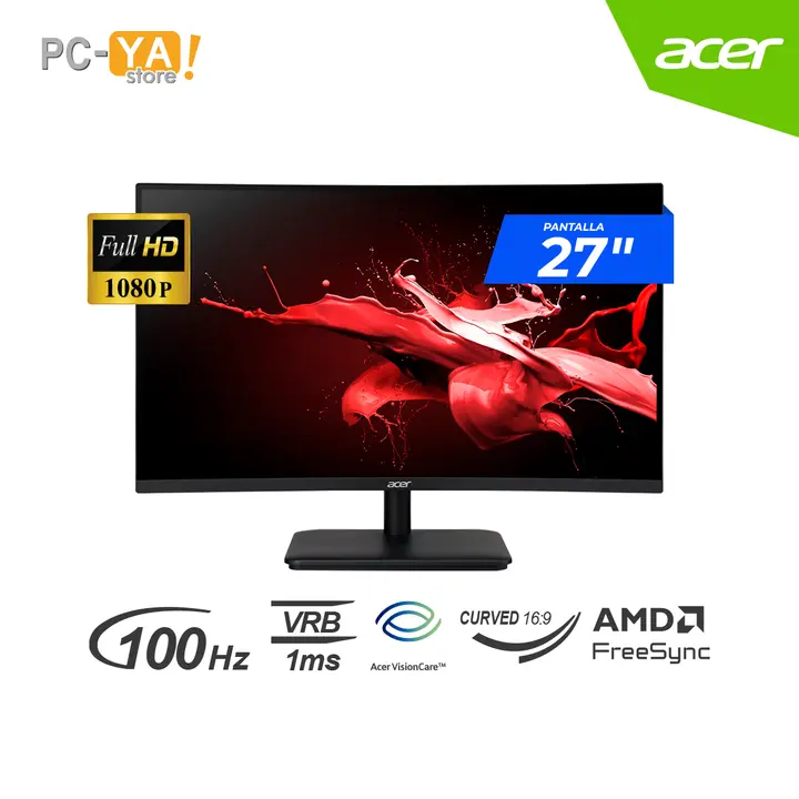 Acer LED 27" Curvo ED270R Hbmiix 1920 X 1080 Full HD 100HZ 1MS HDMI DP Freesync