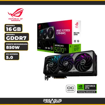 ASUS GEFORCE RTX 5070 TI ROG STRIX GAMING OC 16GB 3X FANS GDDR7 PCIE 5.0 (PN: 90YV0M90-M0AA00))