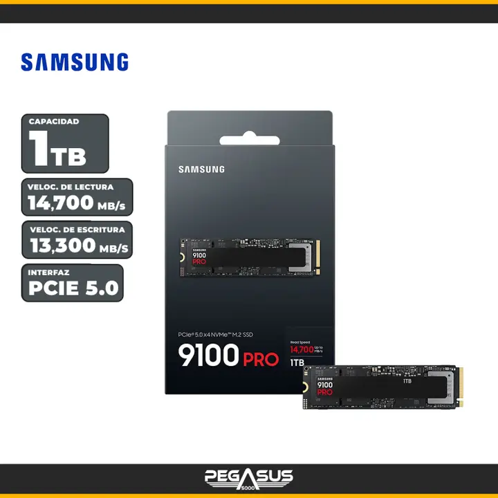 Samsung Almacenamiento SSD 9100 Pro 1TB, PCIe 5.0x4 M.2 2280, Up To 14,700MB/s