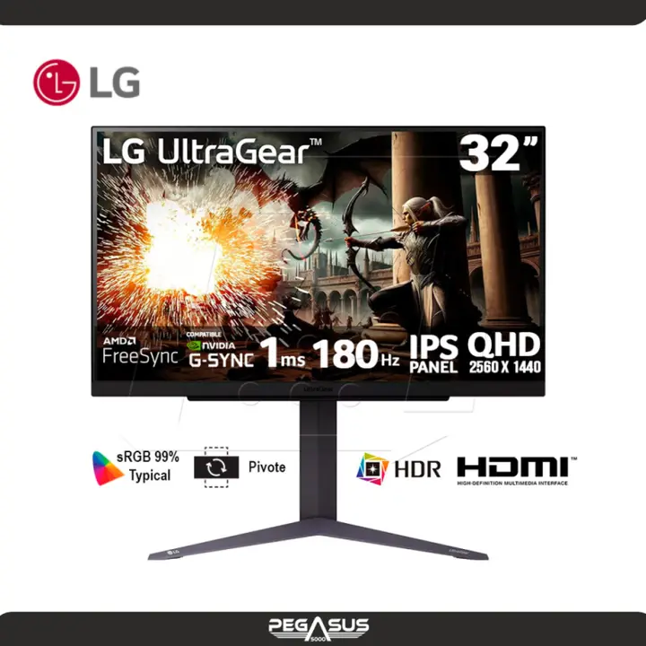 LG 32GS75Q-B, 32" UltraGear IPS, QHD, 180Hz, 1ms. G-Sync, FreeSync