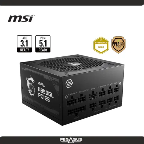 MSI MAG A850GL PCIE5 850W 80 PLUS GOLD CYBENETICS GOLD ATX 3.1 PCIE 5.1 MODULAR (PN: 306-7ZP8A12-CE0)