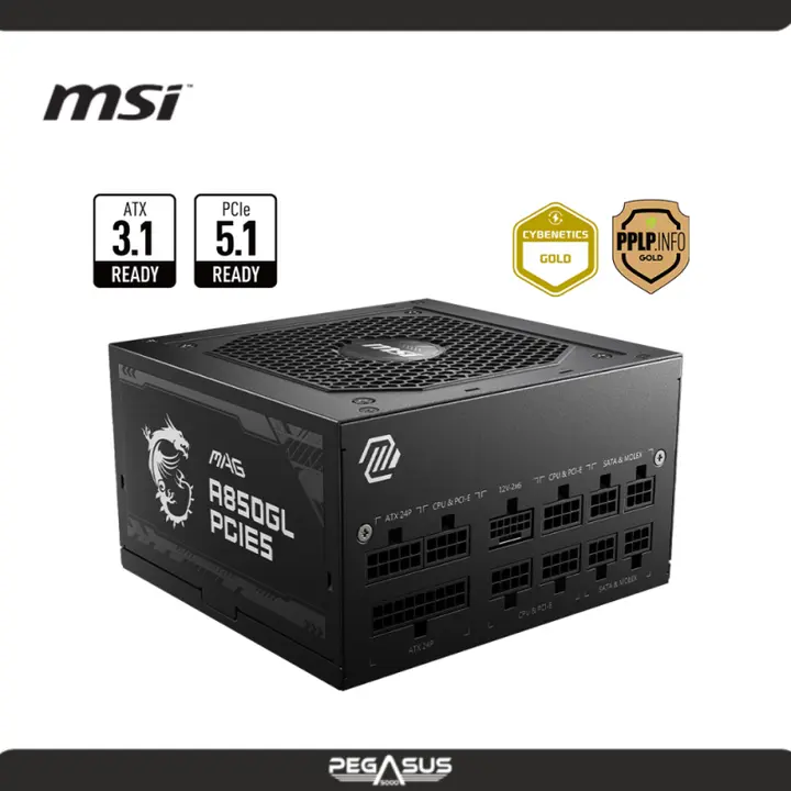 MSI MAG A850GL PCIE5 850W 80 PLUS GOLD CYBENETICS GOLD ATX 3.1 PCIE 5.1 MODULAR (PN: 306-7ZP8A12-CE0)