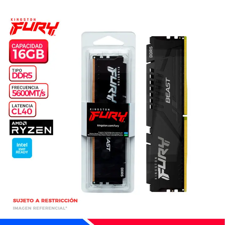 KINGSTON MEM. RAM KINGSTON FURY BEAST, 16GB DDR5 5600 MHZ.