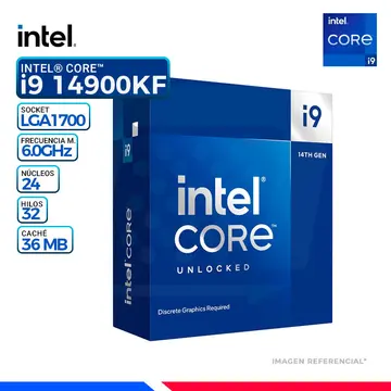 Intel CORE i9-14900KF, Cache 36 MB, Hasta 6.00 Ghz.