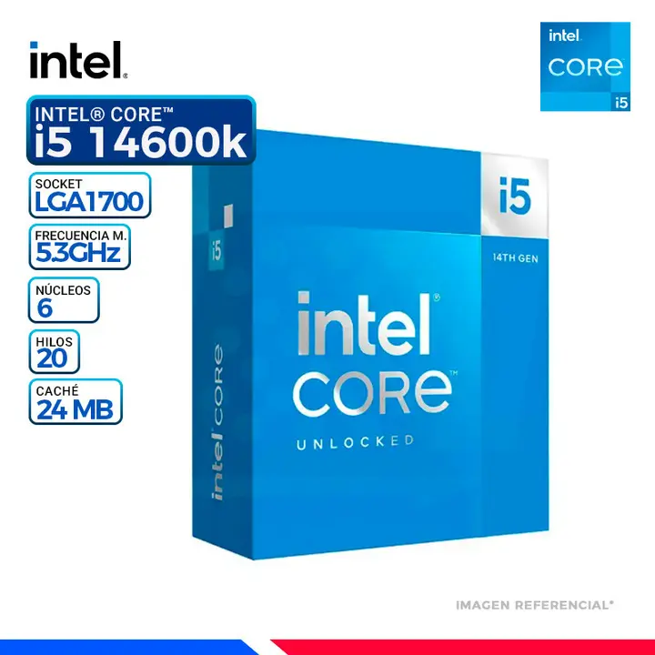 Intel CORE i5-14600K, Cache 24MB, Hasta 5.3 Ghz.
