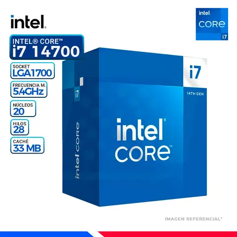 Intel CORE i7-14700, Cache 33 MB, Hasta 5.40 Ghz.