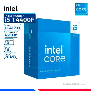 Intel CORE i5-14400F, Cache 20 MB, Hasta 4.70 Ghz.