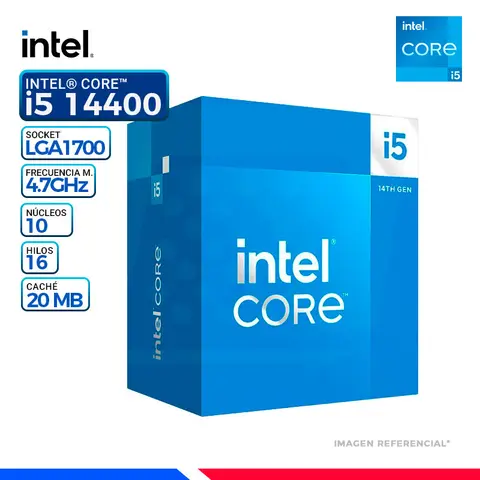 Intel CORE i5-14400, Cache 20 MB, Hasta 4.70 Ghz.