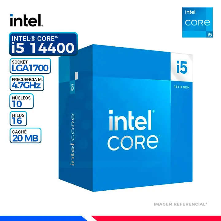 Intel CORE i5-14400, Cache 20 MB, Hasta 4.70 Ghz.