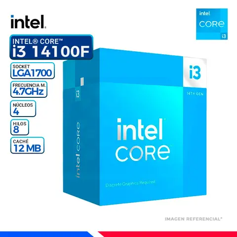 Intel CORE i3-14100F, Cache 12 MB, 4.70 Ghz.