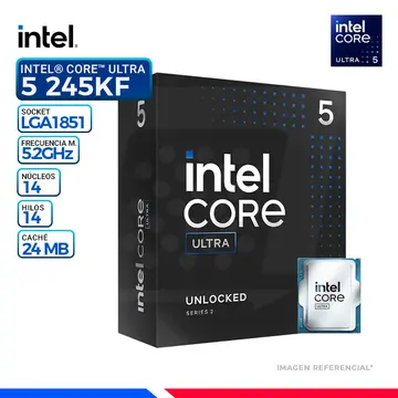 Intel CORE ULTRA 5 245KF, Cache 24 MB, Hasta 5.2 Ghz.