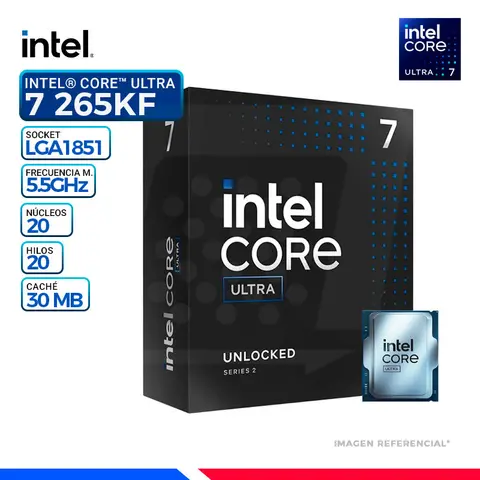 Intel CORE ULTRA 7 265KF, Cache 30 MB, Hasta 5.50 Ghz