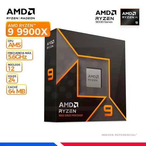 AMD RYZEN 9 9900X, Cache 64 MB, Hasta 5.6 Ghz, AM5