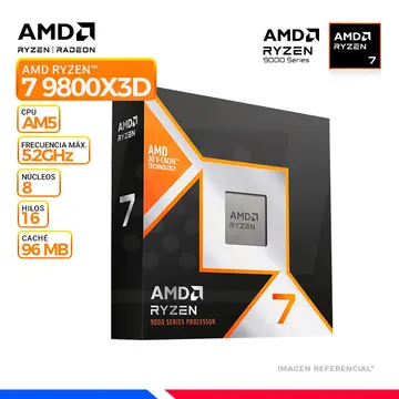 AMD RYZEN 7 9800X3D, Cache 96 MB, Hasta 5.2 Ghz, AM5